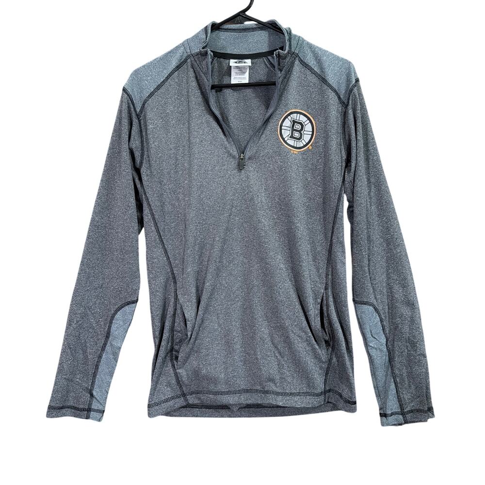 NHL Mens Jacket Gray 1/4 Zip Long Sleeve Boston Bruins Athletic Lightweight S